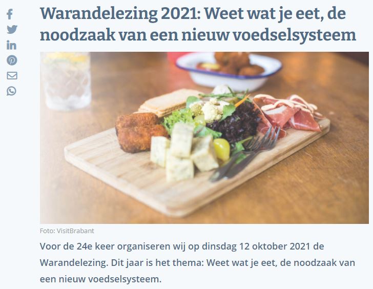 Foto van plankje met eten en titel Warandelezing 2021: Weet wat je eet, de noodzaak van een nieuw voedselsysteem